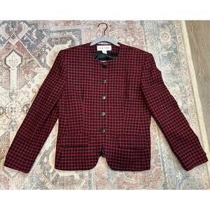 Rena Rowan for Saville Red Black Checkered Wool Blend Blazer Jacket, Sz 8